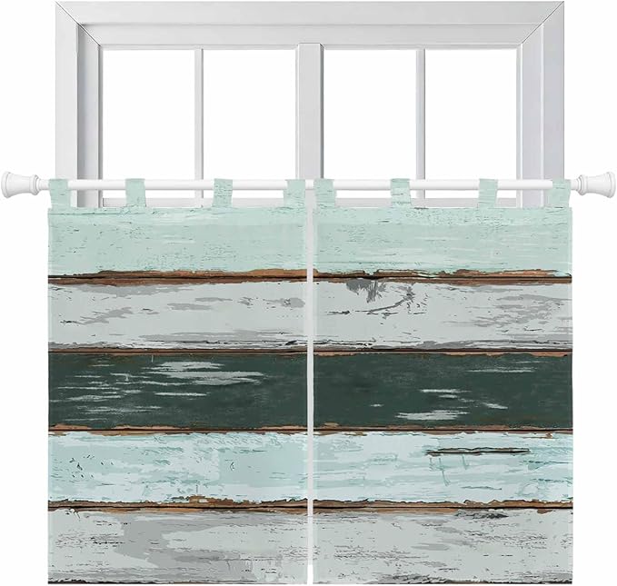 Blue Teal Bedroom Curtains 63 Inch Length, Window Curtains Tab Top, Vintage Wooden Retro Art Farmhouse Barns Light Filtering Window Treatments Drapes 42"x63" 2 Panel