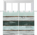 Blue Teal Bedroom Curtains 63 Inch Length, Window Curtains Tab Top, Vintage Wooden Retro Art Farmhouse Barns Light Filtering Window Treatments Drapes 42"x63" 2 Panel