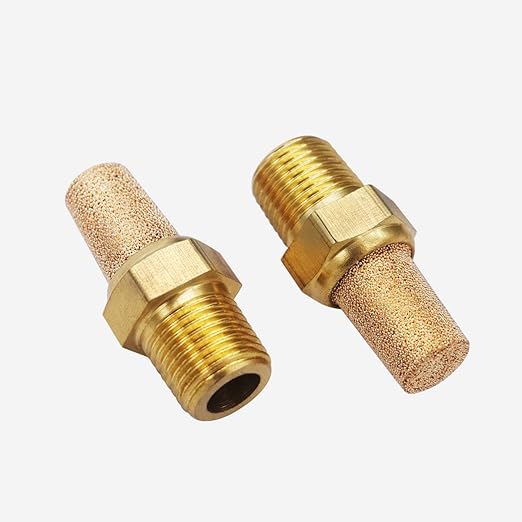 mxuteuk 10pcs Brass Pneumatic Muffler Filter Noise Silencer, Hex Sintered Silencer Air Line Fitting 1/8" NPT XYQ-G-(1-8)