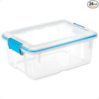 Sterilite 24-Pack Gasket Box, Weather-Resistant Storage Bins with Latching Lids, 12 Quart - Heavy-Duty Organizing Containers for Closet, Bathroom, and Office