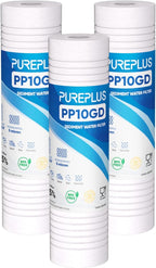 PUREPLUS 5 Micron 10" x 2.5" Whole House Grooved Sediment Home Water Filter, Replacement Cartridge for Any 10 inch RO Unit, AO-WH-PREV-R2, AP110, WHKF-G05, AB-SGR5M, GXWH20S, WFPFC5002, CFS10, 3Pack