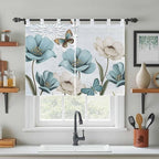 Blue Tulips Kitchen Curtains 45 Inch Length, Short Cafe Window Curtains Tab Top, Watercolor Flowers Butterfly Spring Farmhouse Blue Light Filtering Window Treatments Tier Drapes 27.5"x45" 2 Panel