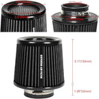KYOSTAR Universal 3" (76mm) High-Flow Air Filter, Reusable Cone Cold Air Intake, High Performance, Washable, Clamp-On Car High Flow Dry Air Kit, Flange Diameter: 3 Inch, Filter Height: 6.4 Inch, Black