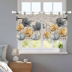 Spring Tulips Flower Kitchen Curtains 24 Inch Length, Small Window Curtains Tab Top, Vintage Floral Barn Doors Rustic Beige Light Filtering Short Window Treatments Tier Drapes 27.5"x24" 2 Panel
