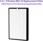 2 Pack BKJ-33 Replacement Filter For COLZER BKJ-33, 3 IN 1, H13 True Hepa with High efficiency Activated Carbon and Pre Filter