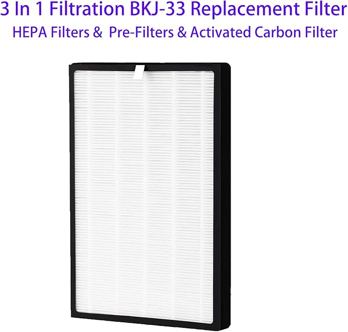 2 Pack BKJ-33 Replacement Filter For COLZER BKJ-33, 3 IN 1, H13 True Hepa with High efficiency Activated Carbon and Pre Filter