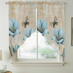 Spring Flowers Swag Valances for Windows, Vintage Rustic Tulips Floral Butterfly Khaki Rod Pocket Kitchen Curtains Valance, Kitchen Window Curtains Swag for Cafe Living Room, 2 Panels, 36x45 inch