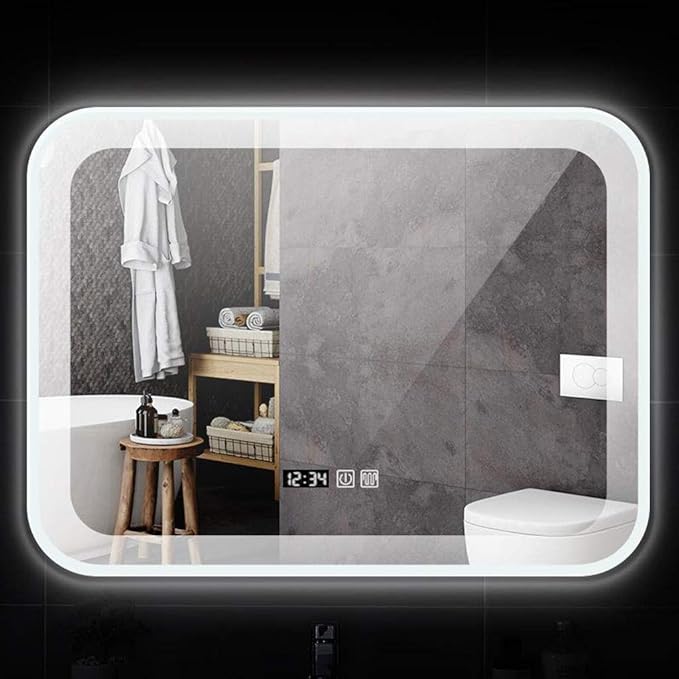 Bathroom Mirror with LED Light and Demister Pad Wall Mounted Mirror Makeup Shaving Mirror Smart Touch Switch (White 600 * 800mm)