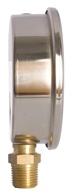 4" Oil Filled Vacuum Pressure Gauge - Stainless Steel Case, Brass, 1/2" NPT, Lower Mount Connection, 30HG/0PSI
