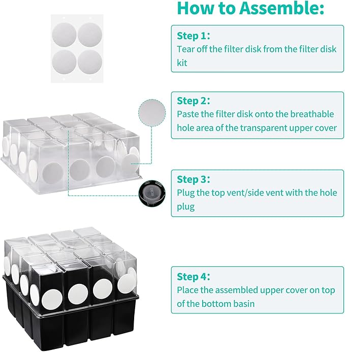 5 Set Monotub with Filter Disks 43.5 Quart Mushroom Grow Kit Vegetable Planting Tray Mini Greenhouse Germination Box for Seeds Growing Starting