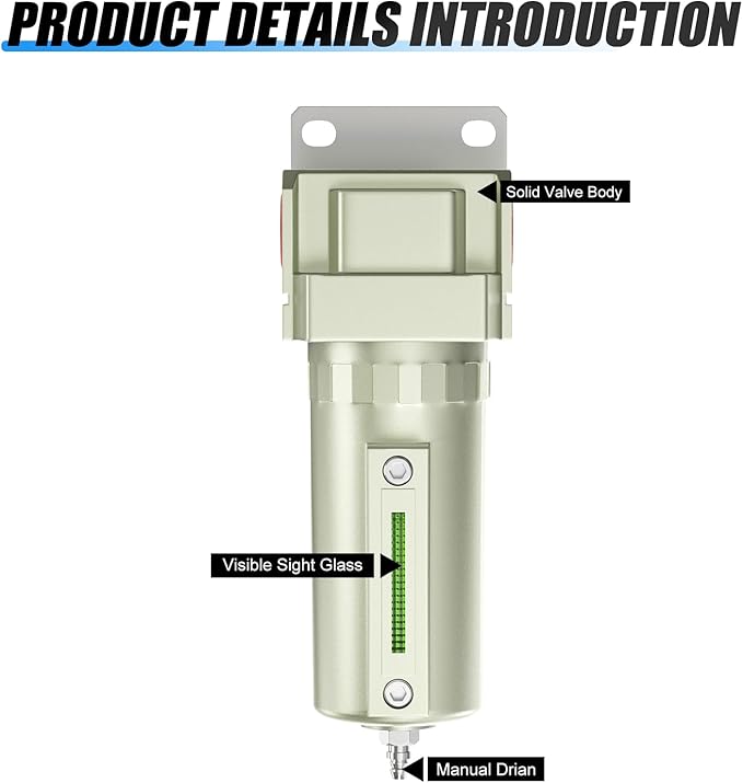 3/4" NPT Industrial Aluminium Air Compressor Moisture Filter,Air Desiccant Drying System For Dry Air, Compressed Air, Plasma Cutter and Paint Spray with Element, Manual Drain