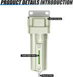 1/2" NPT Industrial Aluminium Air Compressor Moisture Filter,Air Desiccant Drying System For Dry Air, Compressed Air, Plasma Cutter and Paint Spray with Element, Manual Drain