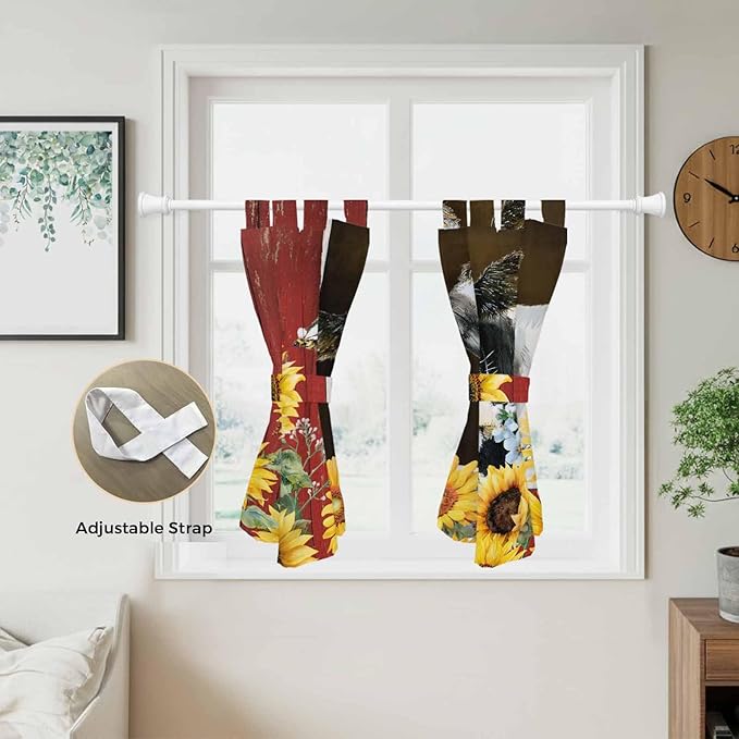 Cows Sunflowers Bedroom Curtains 63 Inch Length, Window Curtains Tab Top, Rustic Farms Barns Flowers Bees Animals Light Filtering Window Treatments Drapes 42"x63" 2 Panel