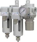 PneumaticPlus SAU330-N03G Three Stage Compressed Air Drying System - Particulate Air Filter, Coalescing Filter, Air Pressure Regulator Combo 3/8" NPT - Poly Bowl, Manual Drain, Gauge