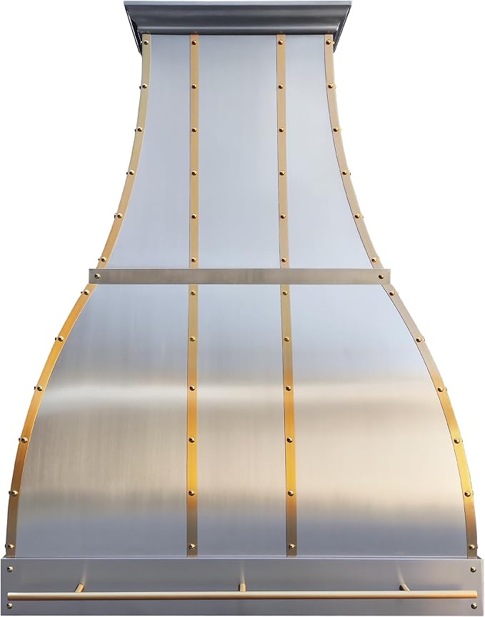 CHETTO C Stainless Steel Range Hood Cover with Quiet Vent Hood Insert Custom Handcrafted Metal Kitchen Fan with Towel Rack LED Light 48"W x21"D x57"H Brushed Stainless Steel Wall Mount