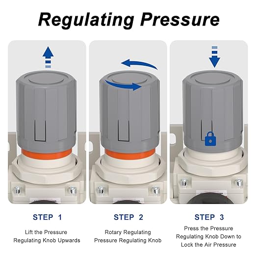 AIRZOE 3/4” NPT Air Compressor Filter, Regulator and Lubricator Combos FRL - Water Oil Trap Separator AC4000-06, 5 Micron Brass Element, Semi-auto Drain, 0-150 psi Gauge
