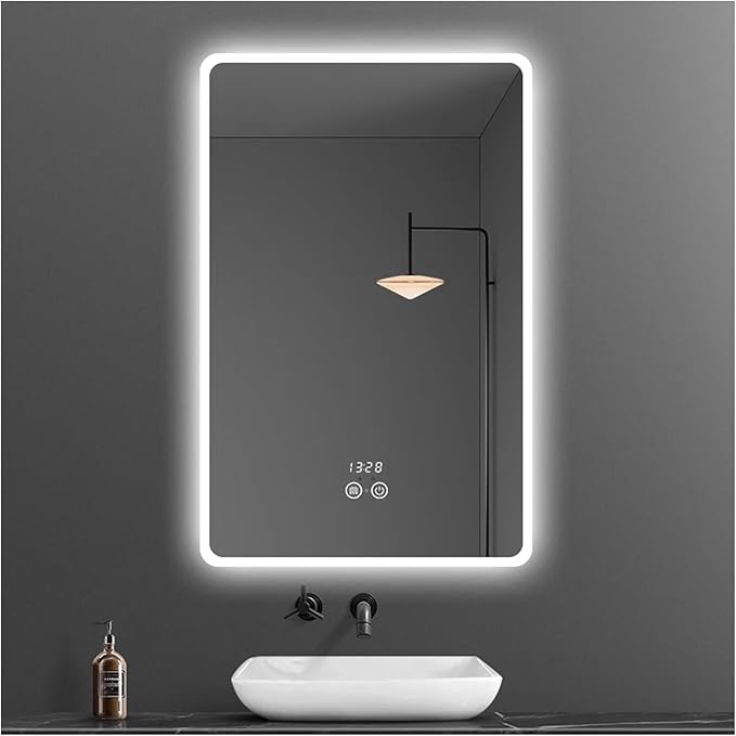 Backlit LED Illuminated Bathroom Mirror with LED Lights, Lighted Bathroom Makeup Wall Mounted Mirror with Demister Pad, Sensor Touch Switch, Horizontal/Vertical(H80*W90CM/H31.4*W35.4IN)
