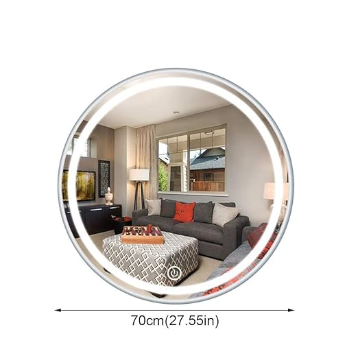 Bathroom Mirror Round Waterproof LED Bathroom Wall Makeup Mirrors with White Light Sensor Touch Control and Demister Pad (Color : with Frame Size : 70cm) (with Frame 60cm)