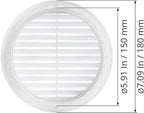 White 6" Inch Round Ventilation Grille with Insect mesh. (Duct 6Ø / Grille 7Ø) Ventilation Applications. Indoor and Outdoor Vent Cover. Available 3 Sizes / 4 Colors.