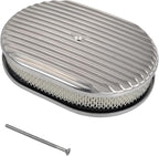 12" Air Cleaner Kit Polished Aluminum Classic Nostalgia Oval Fully Finned Compatible with Classic Chevy Ford 5-1/8” Carb Holley Edelbrock