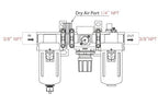 PneumaticPlus SAU300A-N03G - Dual Air System 3/8" NPT - Compressed Air Filter, Pressure Regulator & Lubricator w/Additional Free Air Port 1/4" NPT - Manual Drain, Poly Bowl