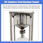 10L Vacuum Buchner Funnel Filtering Kit Glass Vacuum Suction Filter with 304 Stainless Steel Buchner Funnel & Glass Filter Flask Negative Pressure Filtration for Lab Liquid-Liquid Extraction
