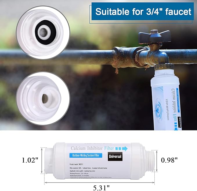 Mornajina Calcium Inhibitor Filter, Outdoor Misting System Protector for Mist Nozzle, Preventing Scale Buildup from Clogging Up