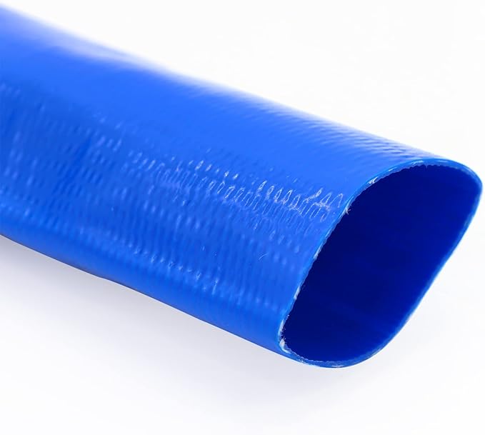 DAVCO 1.25" x 50 ft Pool Backwash Hose, Heavy Duty Reinforced Blue PVC Lay Flat Water Discharge Pump Hoses For Swimming Drain Pools and Clean Filters,with 1 Clamp