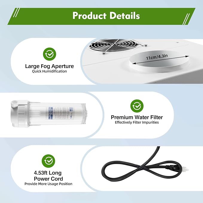 Agricultural Ultrasonic Humidifier, 110V 300W Agricultural Humidifier with 10 Atomizing Discs & 160m³/H Air Flow, Cool Mist Machine with Humidity Sensor and Water Filter for Warehouse Greenhouse