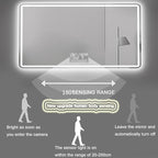 Smart Lighted Bathroom Mirror for Wall，Illuminated LED Bathroom Mirror，Lighted Bathroom Makeup，Waterproof，Shatterproof，with Touch Sensor/Dimming/Demister pad(H70*W90cm/H27.6*W35.4IN)
