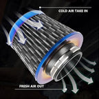 Cold Air Intake Filter, High Performance, Washable Filter, Clamp-On Replacement Air Filter, Flange Diameter 3inch/76mm Carbon Fiber Pattern