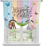 Tie Up Curtains,Happy Easter Rabbit Butt Egg on Daisy Leaf Adjustable Rod Pocket Window Shade Curtain Drape Bufferfly on Wood Barn Tie-Up Valance for Kitchen Bedroom Living Room Windows,42"x45"