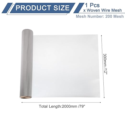 uxcell 200 Mesh 79" x 12" Woven Wire Mesh, 304 Stainless Steel Air Vent Filter Screen, Window Screen Mesh for DIY Projects Vents Cover Filtration Animals Fence