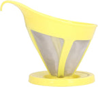 Coffee Strainer Stainless Steel Fine Mesh Pour Over Coffee Dripper Hand Drip Filter Cone for Home Office Travel Camping Portable Reusable Easy Clean Dishwasher Safe (Yellow)