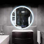 Round LED Bathroom Mirror Demister Pad IP44 Vanity Large Mirror Cold Light Dressing Wall Mirror (Color : Cold Light Size : 60cm) (Cold Light 60cm)