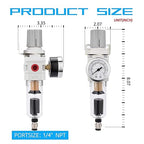 NANPU 1/4" NPT Compressed Air Filter Regulator Combo Piggyback, 5 Micron Brass Element, Poly Bowl, Semi-Auto Drain, Metal Bracket, 0-150 psi Gauge