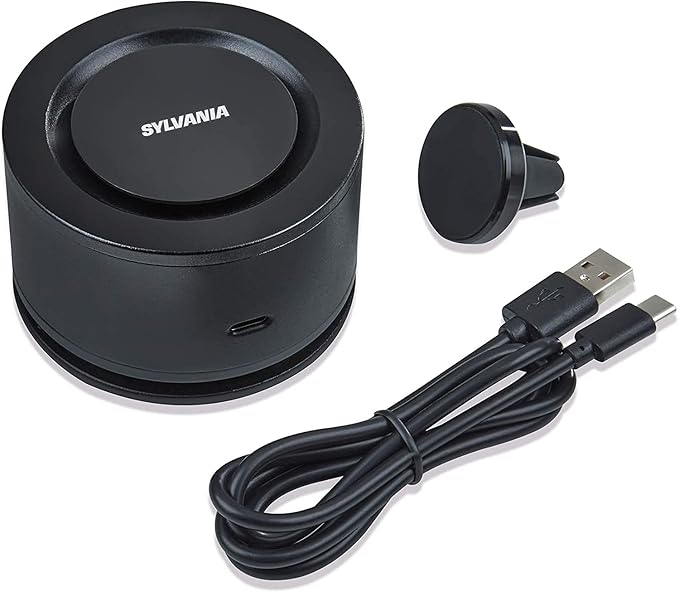 SYLVANIA - Airzing Mini Air Purifier - Vehicle, Car, Home, Office - Air Ionizer, USB-C powered, Reduces Odors, Smoke, Pets Dandruff, Reusable Filter, Portable, Quiet, UV Light, DC 5V, 0.5A