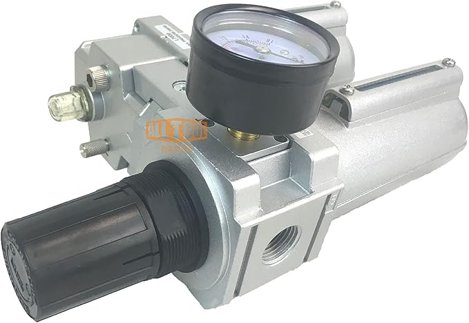 1/2" NPT HEAVY DUTY Compressed Air In Line Filter Regulator Lubricator Oiler Combo Piggyback, Metal Bowl, 5 Micron Element, Adjustable From 7 to 175 PSI (AUTO DRAIN)