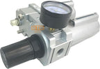 3/4" NPT HEAVY DUTY Compressed Air In Line Filter Regulator Lubricator Oiler Combo Piggyback, Metal Bowl, 5 Micron Element, Adjustable From 7 to 175 PSI (AUTO DRAIN)