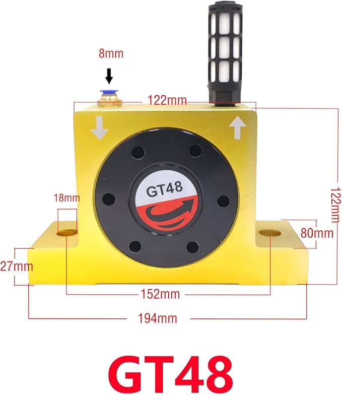 GT48 Industrial Turbine Vibrator - G 3/8" Pneumatic Compressed Air Power Wheel Type Silent Golden With Muffler