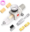 1/4" NPT Air Drying System, 5 Micron Air Line Filter with 150 PSI Gauge and Valve Shut Off Switch for Plasma Cutter and Paint Spray, Manual Drain