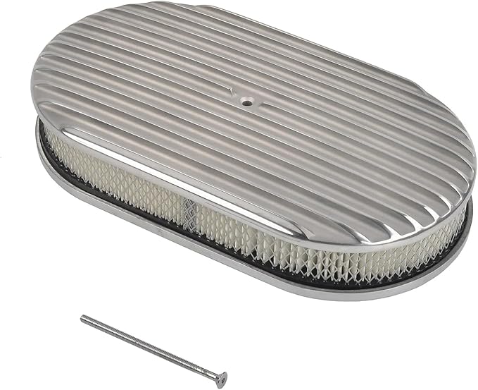 BestParts 15" Oval Full Finned Air Cleaner Aluminum Air Cleaner Assembly Compatible With Classic Chevy Ford Hot Rod Rat Rod Muscle Car or Custom Car Fits 5 1/8" Carburetors