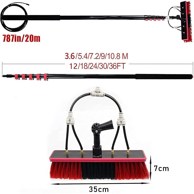 Spray Bar Kit Window Cleaning Brush, Outdoor Window Glass Solar Panel Cleaning,Extendable Cleaner For Greenhouse Roofs, Cleaning Photovoltaic And Solar Panels/35Cmbrushhead/12M/3,35cmbrushhead,10.8M/