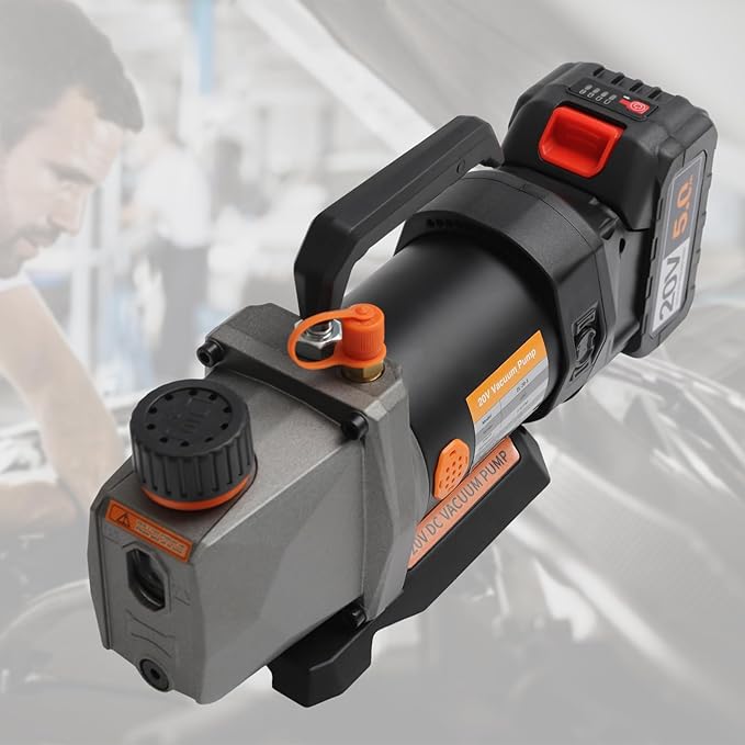Single-Stage Vacuum Pump, 2.5CFM 20V Lithium Battery Strong Power DC Inverter Vacuum Pump, Shock Absorption and Oil Mist Filter Device Vacuum Pump for Air Conditioner Refrigerant