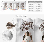 Grey Easter Tie Up Valance Curtains for Windows, Kitchen Curtains Window Shades, Spring Cartoon Bunny Colorful Eggs Wood Grain Light Filtering Roman Curtain Valances for Bedroom/Bathroom/Cafe 54"x18"