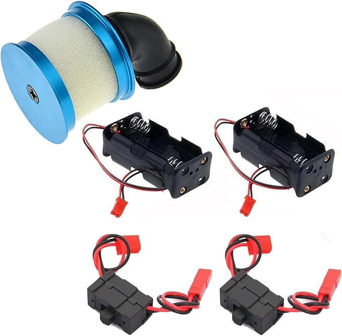 RC Aluminum Capped Air Filter Element Sponge 04104 Upgrade Parts & On/Off Power Switch Battery Receiver & 4 Cell AA Battery Container Case Holder Pack Box with JST Plug