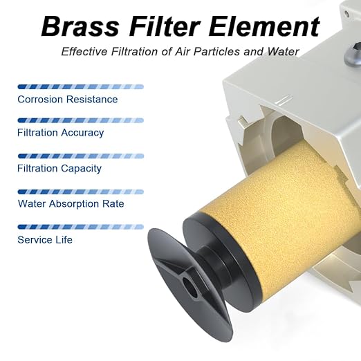 AIRZOE 3/4” NPT Air Compressor Filter, Regulator and Lubricator Combos FRL - Water Oil Trap Separator AC4000-06, 5 Micron Brass Element, Semi-auto Drain, 0-150 psi Gauge