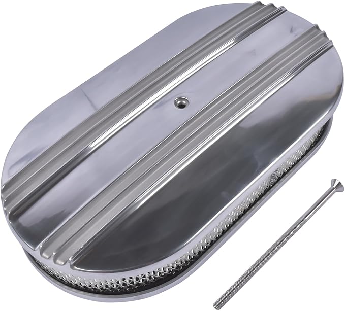 GELUOXI 15" Oval Half Finned Polished Aluminum Air Cleaner Replacement for 265 283 305 307 327 350 383 400 396 402 Engines 5 1/8" Diameter