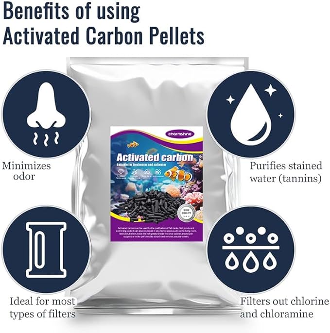 Activated Carbon Pellets for Aquarium Filter Media Activated Charcoal Bulk Fish Tank Charcoal Pellets Carbon Aquarium Filter for Fish Tanks, Freshwater,Saltwater (1.1lb with Mesh Bag)