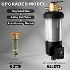 iSpring WSP500ARJ-BP, NSF Certified, Whole House Spin-Down Sediment Water Filter with Bypass, Clear Housing, Jumbo Size, Flushable and Reusable, Touch-Screen Auto Flushing, 4 Modes, 500 Microns